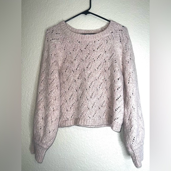 J. Crew Sweaters - J. Crew Light Pink Pointelle Wool Blend Crew Neck Sweater Sz L